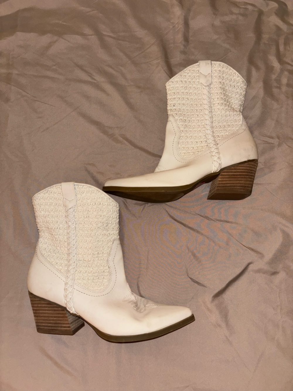 Vintage Cream Braided Western Ankle Boots